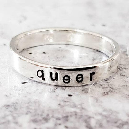 QUEER Sterling or Gold Filled Skinny Band Ring Salt and Sparkle