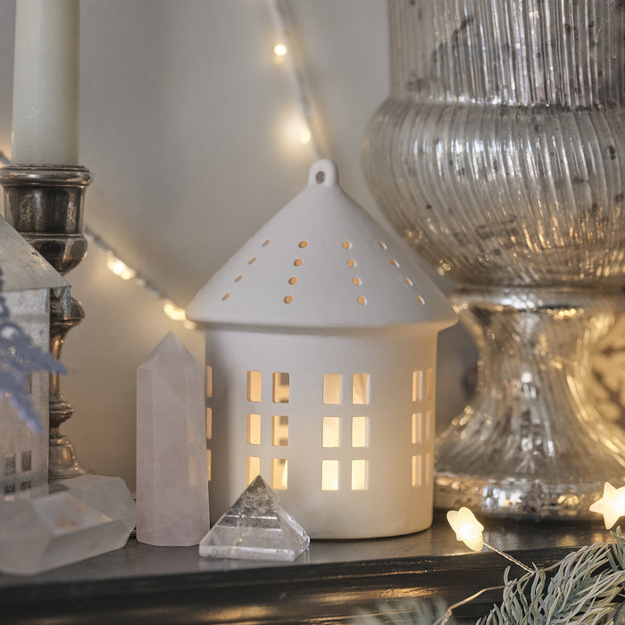 Regular White Porcelain Light Up Hut Decoration