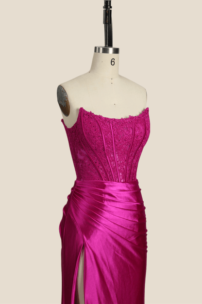 Strapless Fuchsia Lace Mermaid Formal Dress