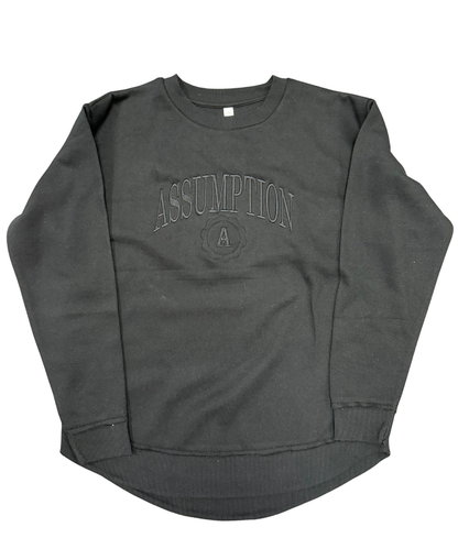 Sweatshirt - Crew Neck - Black -  Embroidered Assumption