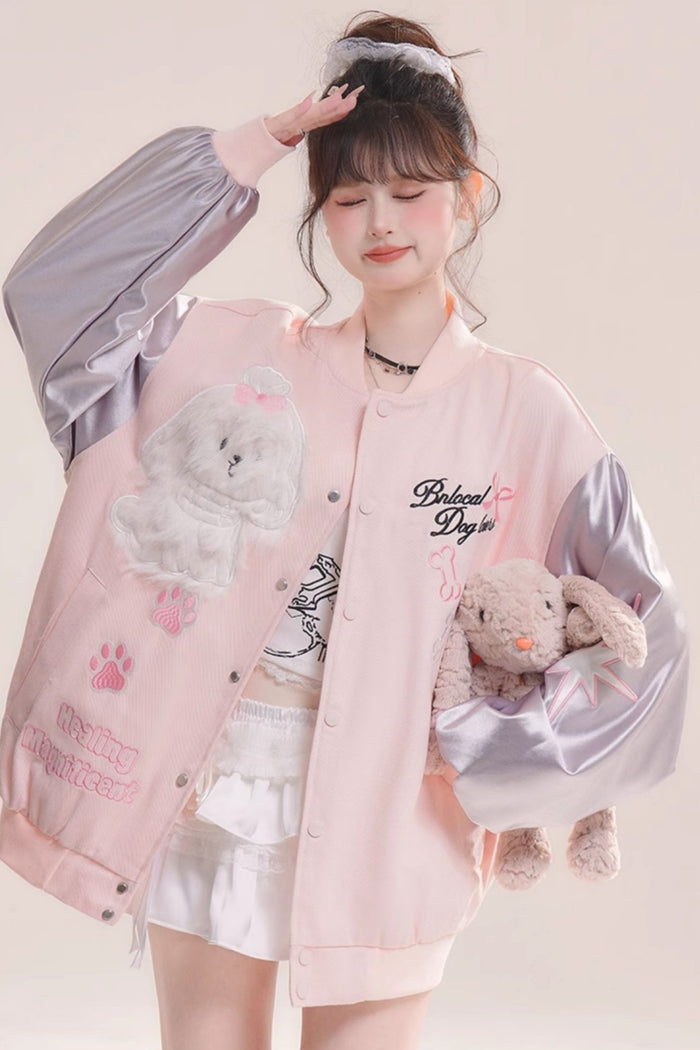 Sweet Cartoon Puppy Embroidered Jacket