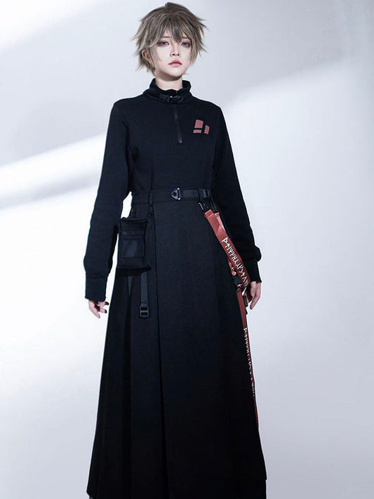 Techwear Black Stand Collar Spring/Autumn Top