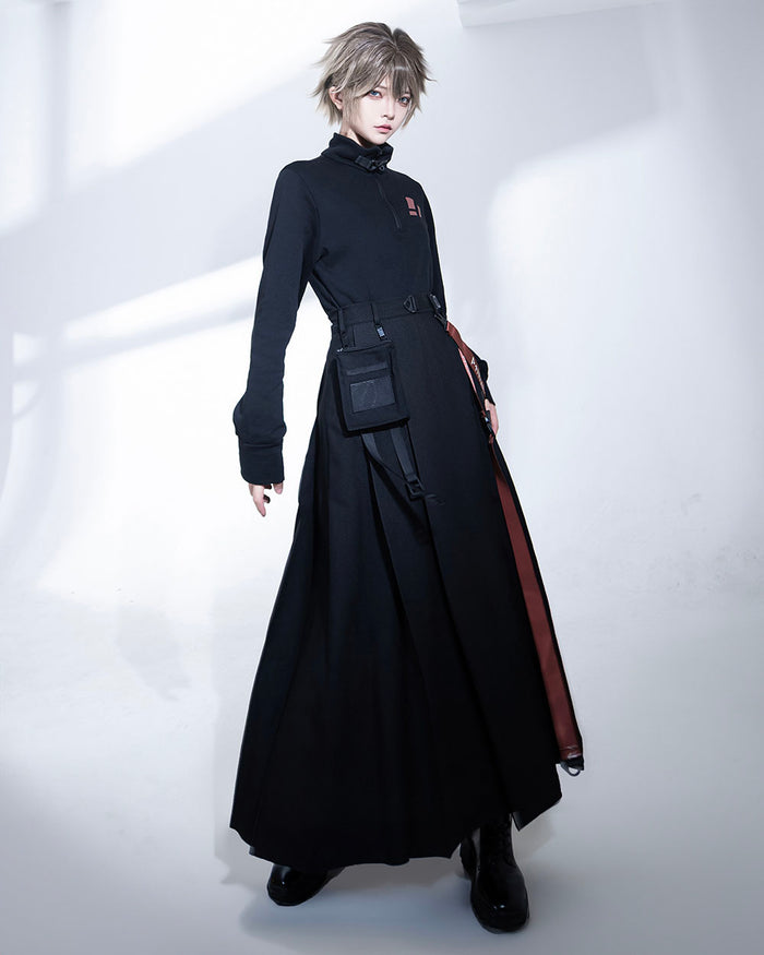Techwear Black Stand Collar Spring/Autumn Top
