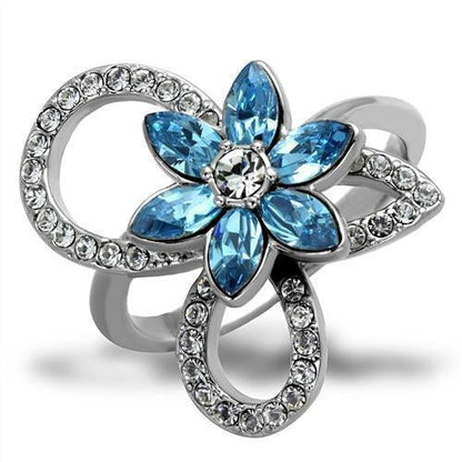 Thin Blue Line Blue Floral Design Ring
