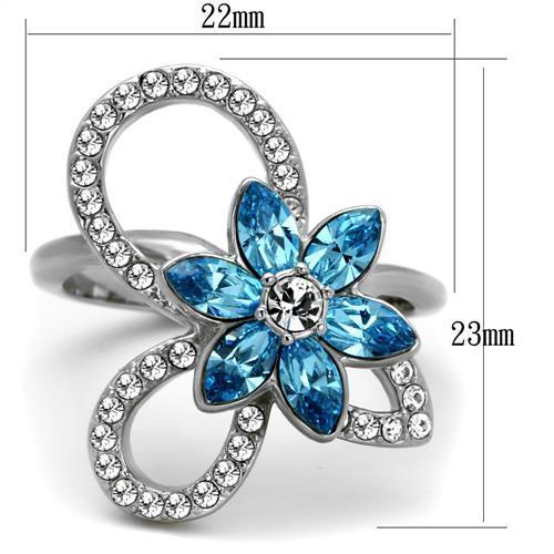 Thin Blue Line Blue Floral Design Ring