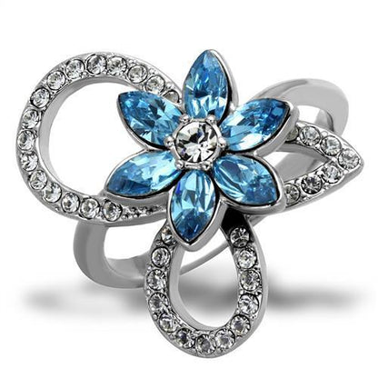 Thin Blue Line Blue Floral Design Ring