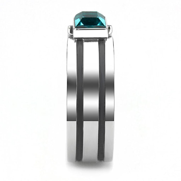 Thin Blue Line  Blue Zircon Stainless Steel Ring