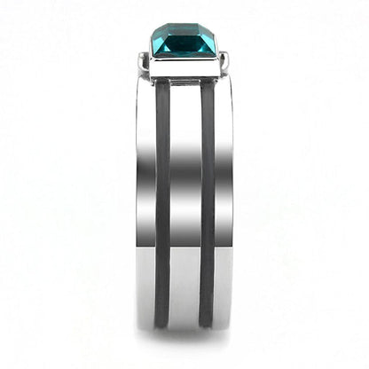 Thin Blue Line  Blue Zircon Stainless Steel Ring
