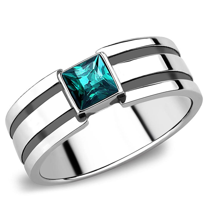 Thin Blue Line  Blue Zircon Stainless Steel Ring