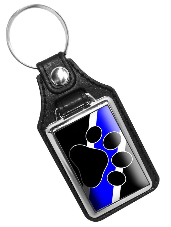Police Sheriff Thin Blue Line K9 Canine Dog Unit Faux Leather Key Ring