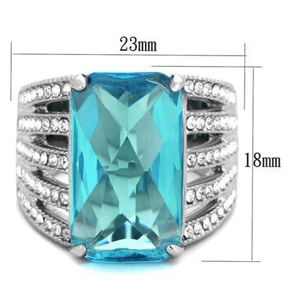 Thin Blue Line High polished Stainless Steel Ring w/ SeaBlue Gemstone