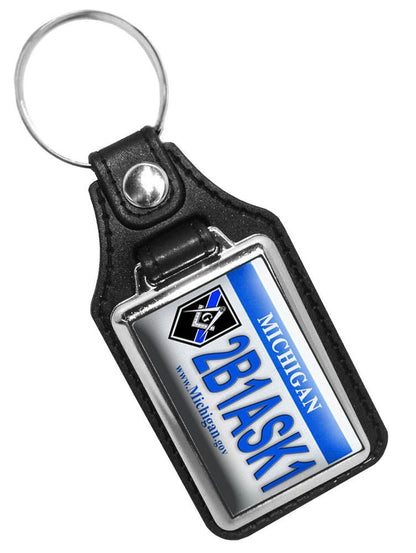 Thin Blue Line Michigan Mason 2B1ASK1 Design Faux Leather Key Ring