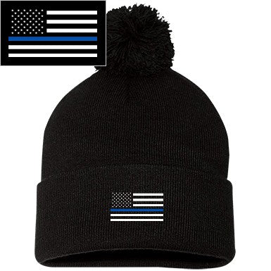 Thin Blue Line Pom Pom Beanie