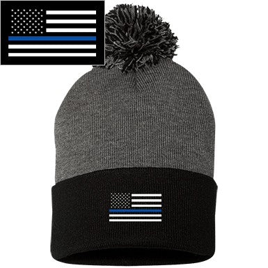 Thin Blue Line Pom Pom Beanie