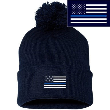 Thin Blue Line Pom Pom Beanie