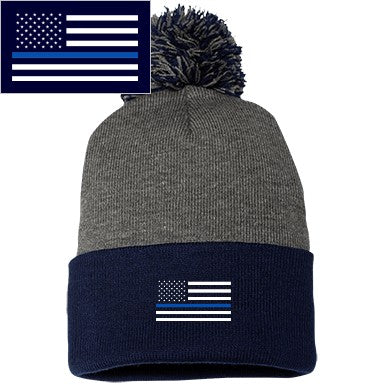 Thin Blue Line Pom Pom Beanie