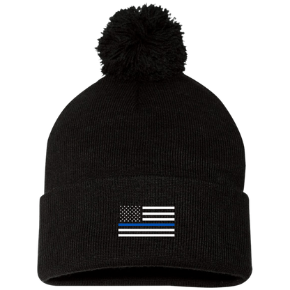 Thin Blue Line Pom Pom Beanie