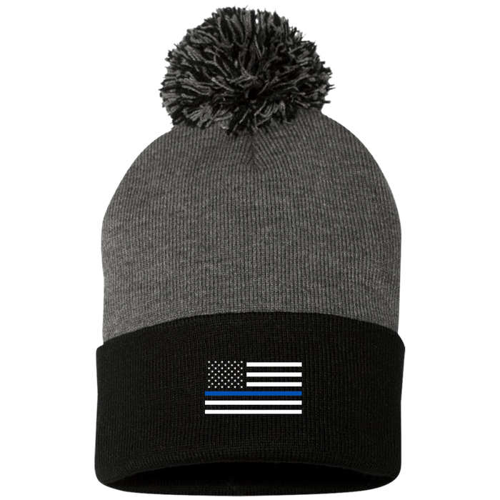 Thin Blue Line Pom Pom Beanie