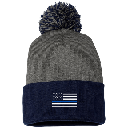 Thin Blue Line Pom Pom Beanie