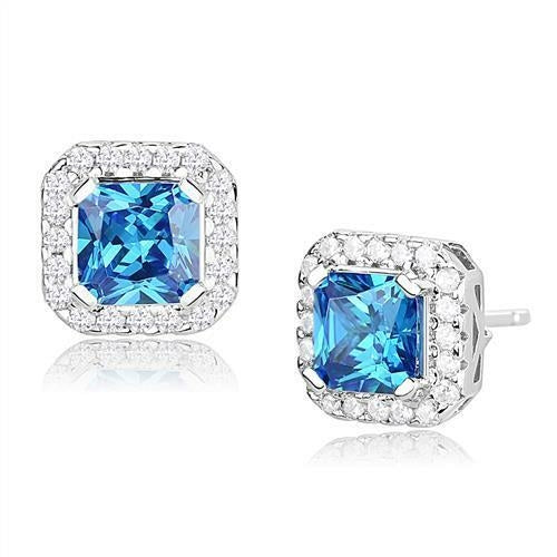Thin Blue Line Rhodium 925 Sterling Silver Earrings