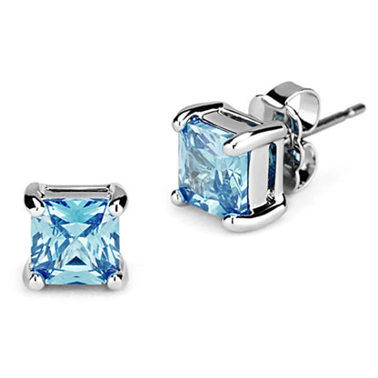 Thin Blue Line Rhodium Brass Earrings with AAA Grade CZ