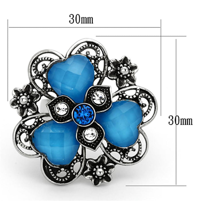 Thin Blue Line Sea Blue Flower Stainless Steel Ring