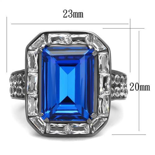 Thin Blue Line Stainless Steel Ring with Top Grade Crystal