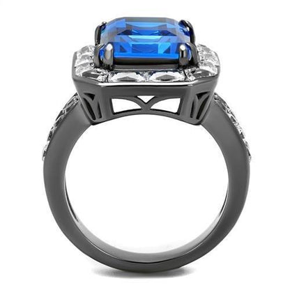 Thin Blue Line Stainless Steel Ring with Top Grade Crystal