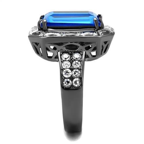 Thin Blue Line Stainless Steel Ring with Top Grade Crystal