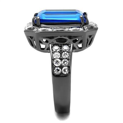 Thin Blue Line Stainless Steel Ring with Top Grade Crystal