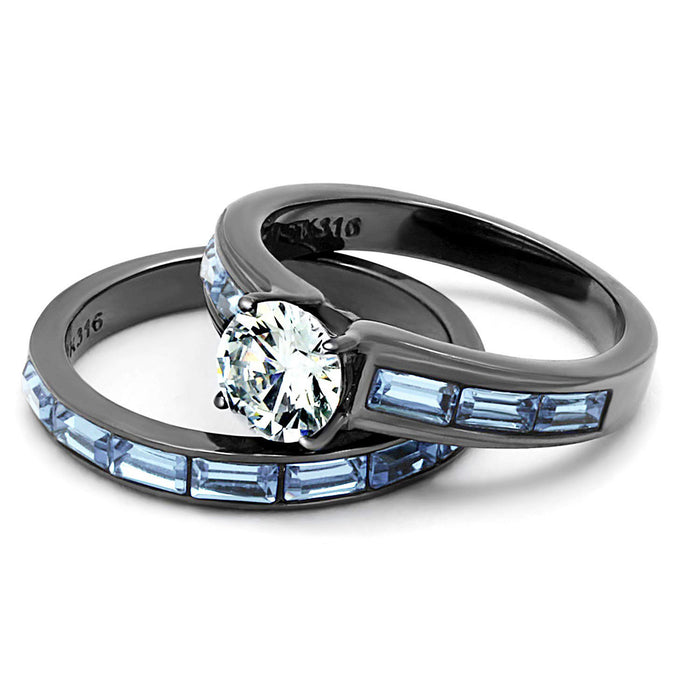 Thin Blue Line Women's Clear & Light Blue CZ Rings Set