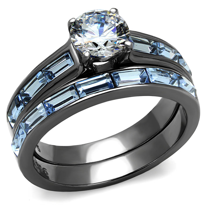 Thin Blue Line Women's Clear & Light Blue CZ Rings Set