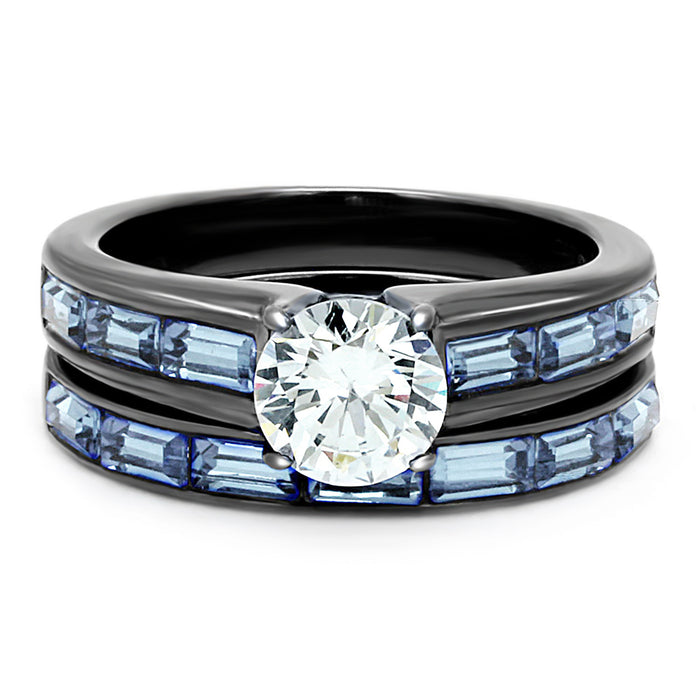 Thin Blue Line Women's Clear & Light Blue CZ Rings Set
