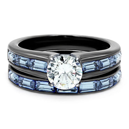 Thin Blue Line Women's Clear & Light Blue CZ Rings Set