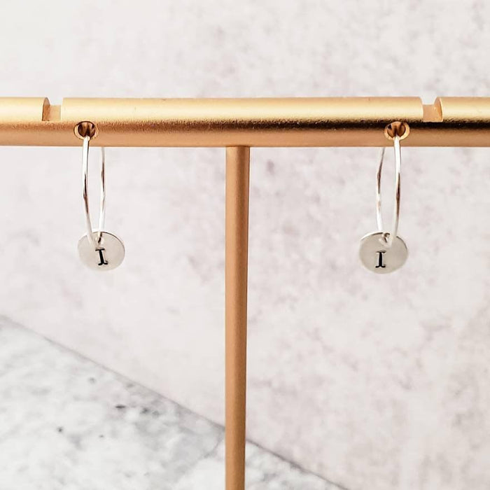 Tiny Initial Hoop Earrings Salt and Sparkle