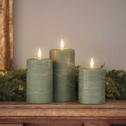 TruGlow® Green Distressed LED Pillar Candle Trio with Remote Control
