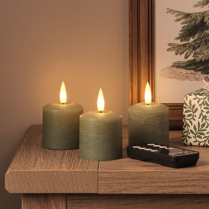 TruGlow® Green Distressed LED Votive Candle Trio with Remote Control