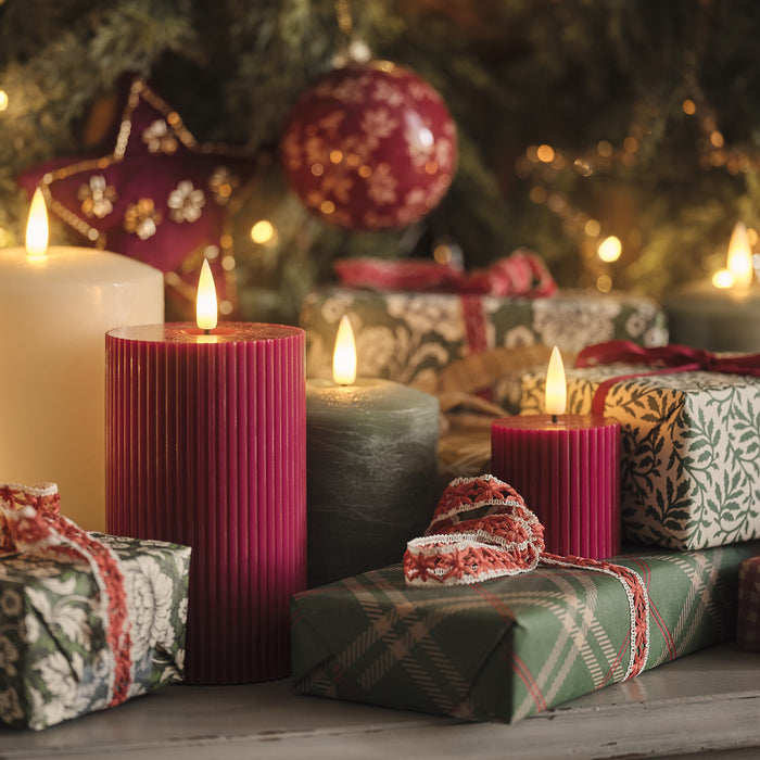 TruGlow® Plum Ribbed LED Pillar Candle Trio with Remote Control