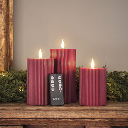 TruGlow® Plum Ribbed LED Pillar Candle Trio with Remote Control