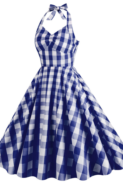 Halter Pink Plaid Gingham Swing Dress