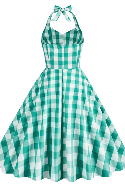 Halter Pink Plaid Gingham Swing Dress