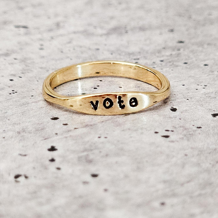 Hand Stamped 'Vote' Ring: Sterling Silver or Gold Plated Salt and Sparkle