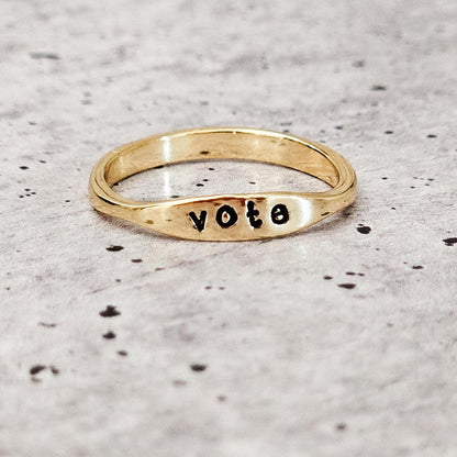 Hand Stamped 'Vote' Ring: Sterling Silver or Gold Plated Salt and Sparkle