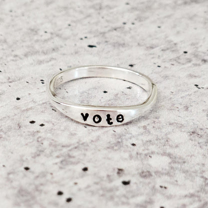 Hand Stamped 'Vote' Ring: Sterling Silver or Gold Plated Salt and Sparkle