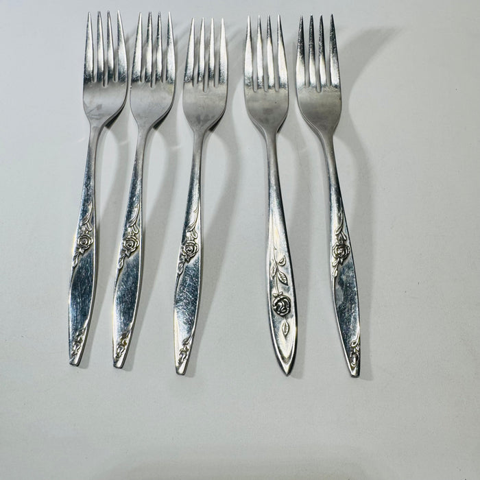 West Bend Stainless USA Rose Pattern Forks Mixed Set of 5