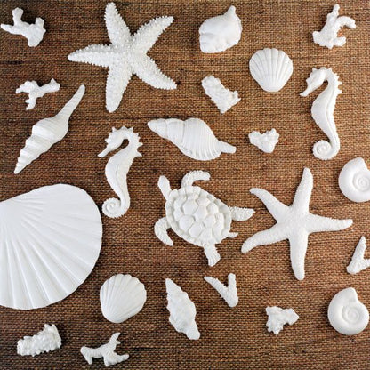 White Fondant Sea Shell & Sea Creatures handmade cake & cupcake decoration.